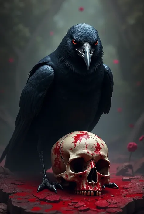  Make me a cover for a book , I want a black crow and a bloody skull to come out