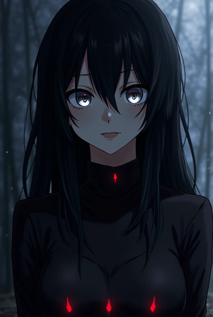 Create a character similar to Yumeko jabami's white-eye,  long black hair 