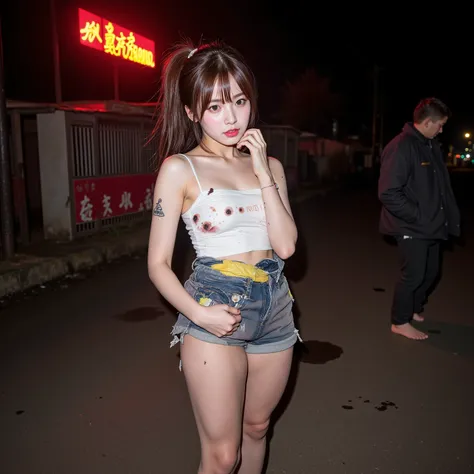 NSFW,
Realistic, photojournalism, documentary technique,
Hasselblad, 85mm Carl Zweiss lens, high resolution,
(full body visible :1.5),
The ground she is standing on is wet,
Looking at the camera and looking a little surprised,
Young Korean girl,
She is Ari...