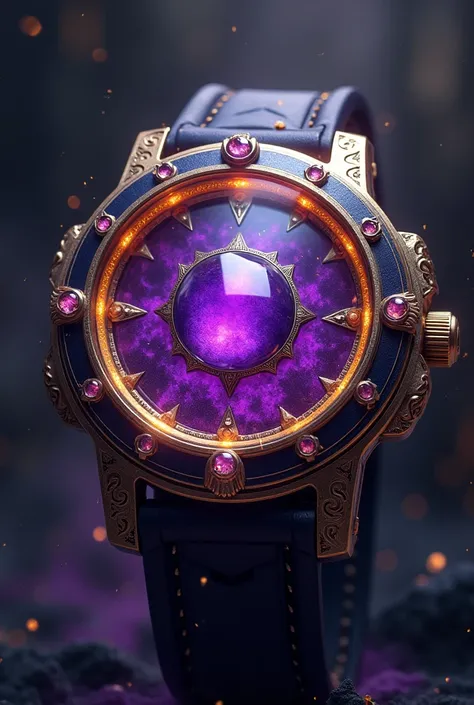 Create a omnitrix like watch gadget that is called magitrix and make it purple and golden color highlight