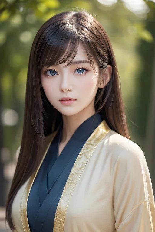 (Masterpiece),  woman in high resolution Hanfu, Faces of Europe and America,  PERFECT FACE IN DETAILS,  Long Golden Hair, blue eyes,  very attractive .