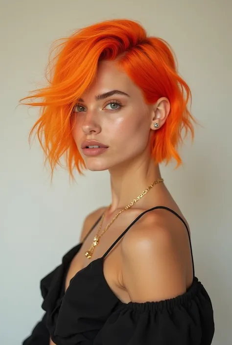 A woman with the inner part of her hair and tips painted orange 