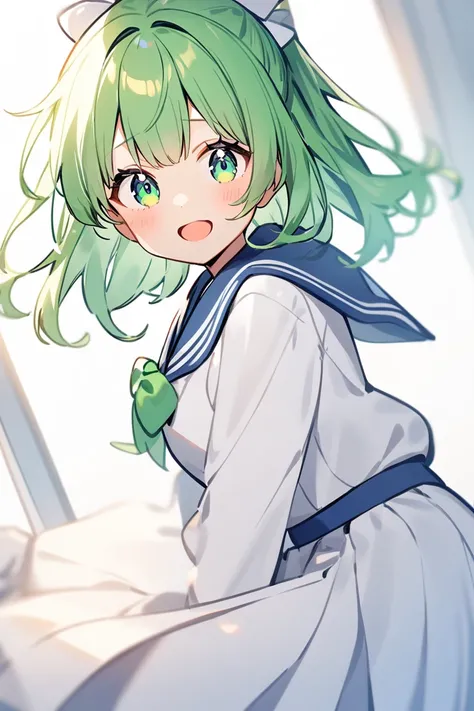 One girl、 winter sailor suit、Green Hair