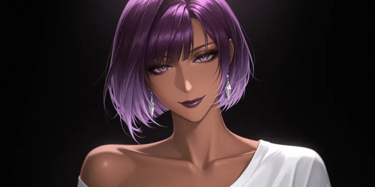 best, quality, masterpiece, amazing quality, very aesthetic, high resolution, ultra-detailed, depth of field, volumetric lighting, highly detailed, 8k, newest, BREAK, absurdres,1girl, solo,(bob_cut:1.0),(two_tone_hair:0.5),purple hair, looking at viewer,po...