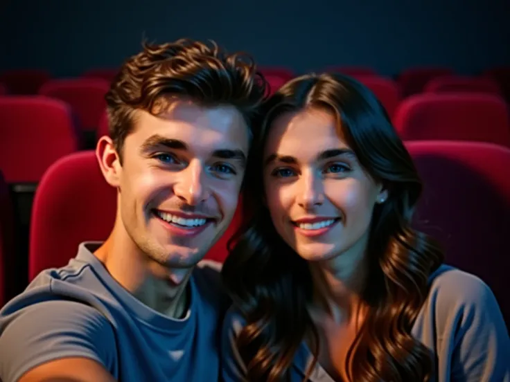 I took a selfie with a pretty black-haired friend. I am a 19-year-old man with a slim figure , Short wavy hair are we at the movies, with 3D photo lenses.