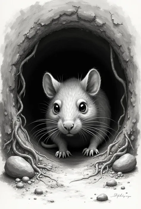 sketch of a rat coming out of its hole