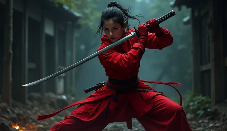 Girl ninja wearing red clothes