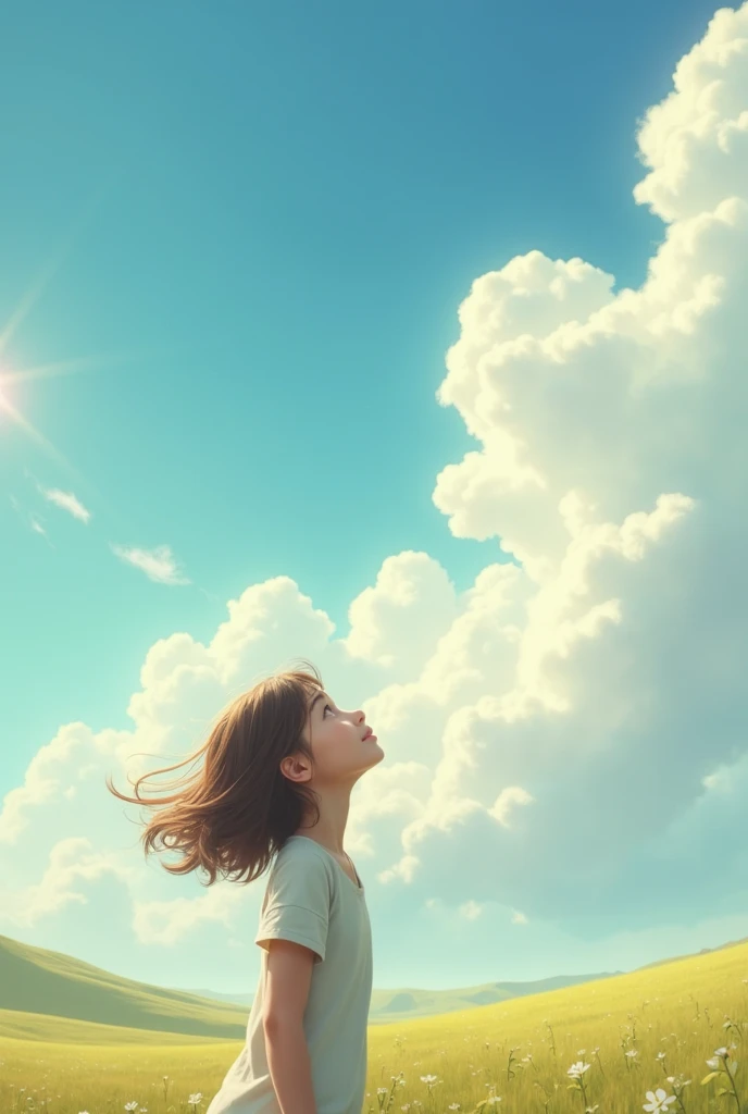 Create an image of a girl standing looking up at the sky 