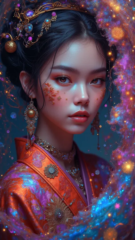 ( Masterpiece,  top quality,  top quality,  official art,  beautiful and beautiful :1.2), ( 1 girl:1.3),  extremely detailed,( fractal art:1.1),( colorful:1.1), best details,( Zentangle:1.2), ( Dynamic Poses ), ( abstract background:1.5), ( kimono:1.2), ( ...