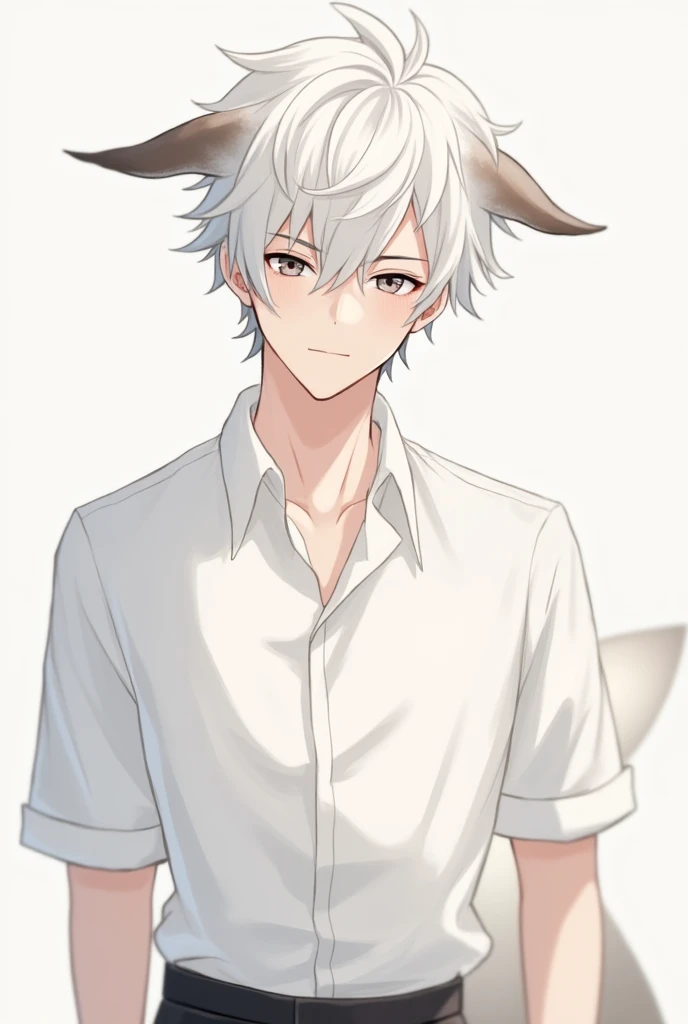 anime man with white hair in a white shirt, handsome, cool, with a tail like a seal, with ears like a seal, with a cute look