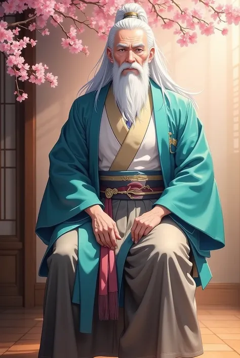 a wise old man with a long white beard, detailed portrait, beautiful detailed eyes, beautiful detailed lips, extremely detailed face, longeyelashes, intricate facial features, weathered skin, serious expression, traditional japanese clothing, kimono, sitti...