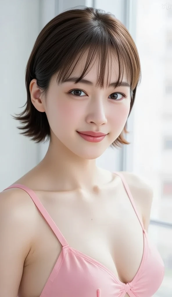 (( Japanese  girl ))、((小学生のギャルの  girl )), (Little Gal Girl   ), ((  slender body, Disconnect (years ):0.3)),(( Wears Cute Pink Underwear))、( Tiny Bra and Panties )、  short black hair , that&#39;  photorealistic,   Details,   Detailsな肌の質感,  超 Details ,    d...