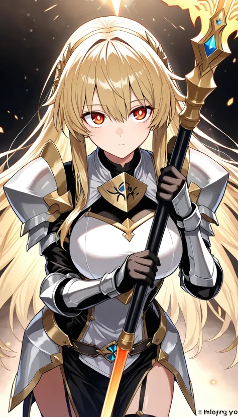 (masterpiece, best quality:1.2), 1woman, solo, \Character "Atlas"\, Holy Knight, with the Holy Spear in hand, (staring at you:1.37), so happy, and bless you,