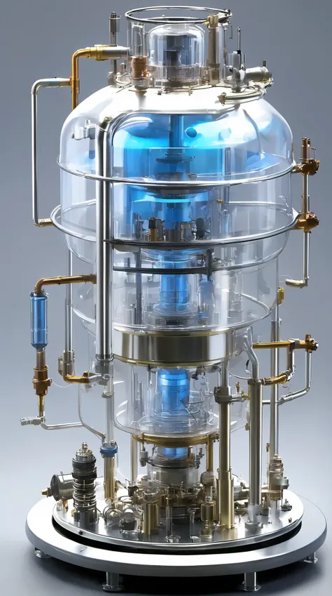 A next-generation small-scale home nuclear power generation device. A transparent, glass-like, skeletal reactor pressure vessel. Each component is made from extraterrestrial materials and shines beautifully like a jewel. Inside the reactor, uranium fuel un...