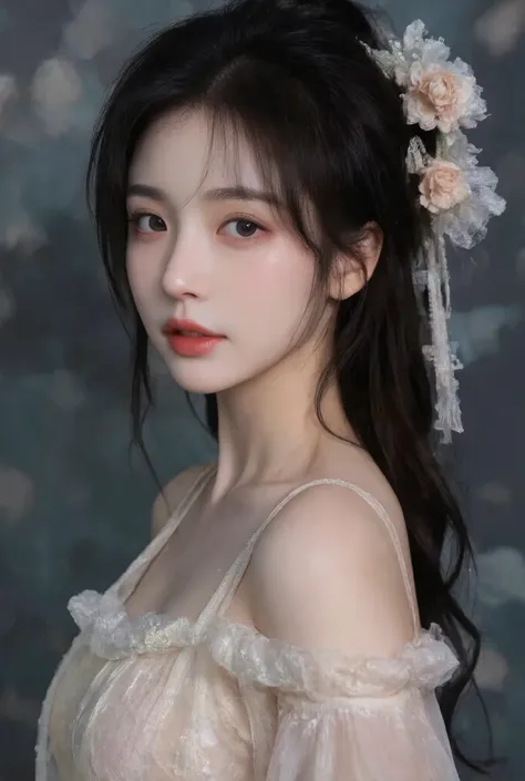 on dark background ,High-quality photography, wet texture,frost, studio photography ,engraving,Shallow depth of field,Vignette, super detailed,High Budget,Bokeh,Wide cinema ,epic,Colorful,whole body, film grain ,Black micro-curly waist-length hair,Standin...