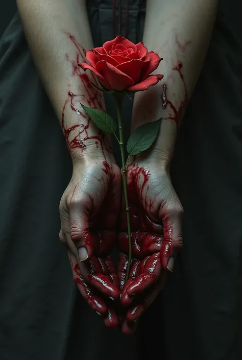 bleeding hands holding a rose