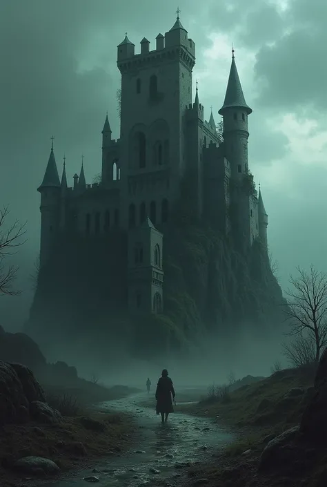 Make me a completely abandoned castle with darkness in a digital drawing technique 