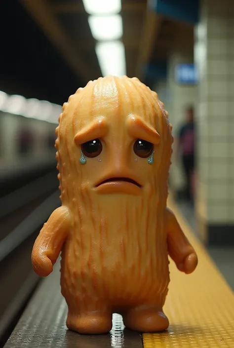 Churros crying because he has to go to work and is about to get on the subway