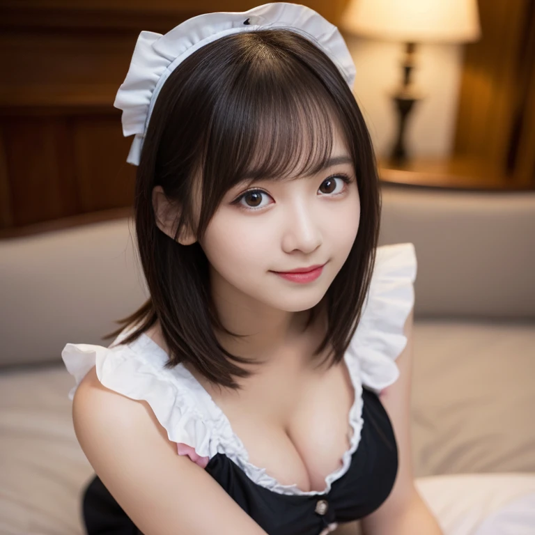 Masterpiece,  top quality,  illustration ,  ultra detail,  Finely Details,  high resolution,  8k wallpapers,  perfect dynamic configuration,   beautiful eyes in every detail  , first round,  maid clothes,  frill mini skirt , (Black Hair 1.2),  short bob, (...