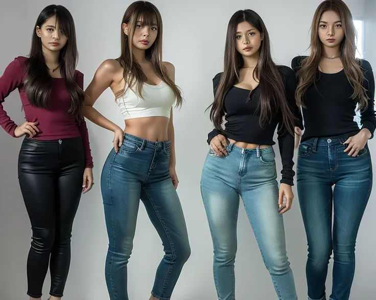 10 Women　20 years old〜28 years old　What about upper body clothes 々　 all tight skinny jeans　low waist jeans 　 long hair,  Hair,  blonde,  high resolution,  anatomically correct, accurate,  top quality,  full figure　 16k Octane , 