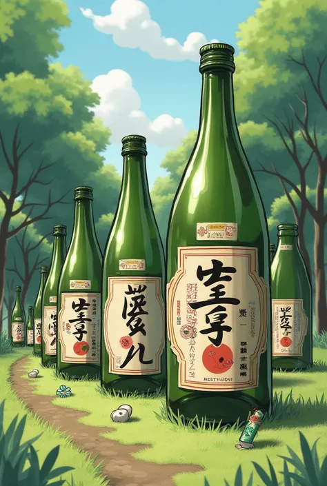 Picture the personification of countless bottles of sake on the grass path and being greeted