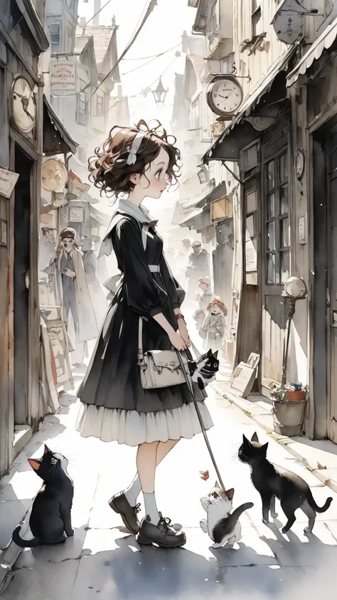 Norman Rockwell's watercolor touch、  Tim Burton's World、 Walking with a kitten