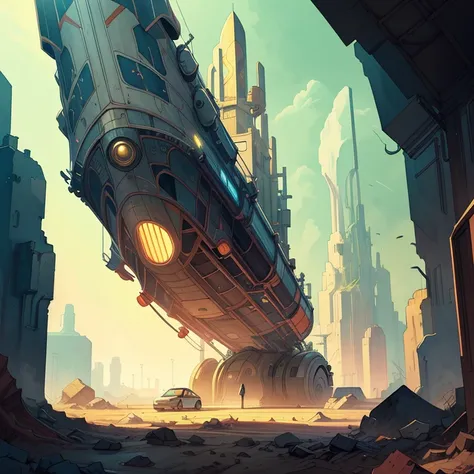  Create a background image of a futuristic environment. There must be a spaceship in the image. background only. The style of the image is drawing, stunning digital illustration, Highly detailed 4k digital art, Beautiful digital artwork, vibrant cartoon, e...