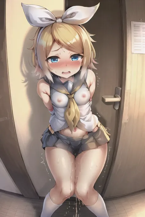 ((( Max Image Quality))), (( top quality)), (( very detailed)), (( high resolution)), ((8k)), (( anatomically correct)),  back sex with one very cute woman , (Young face), ( Kagamine Rin),  vocaloid , (Petite), ( short ), ( short), ( short hair),  blonde, ...