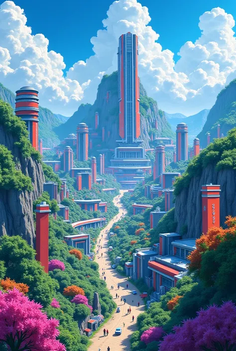 Make a landscape city anime style 