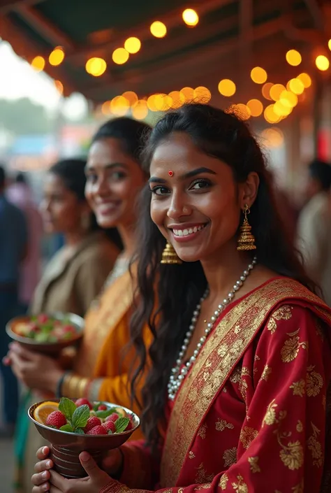 a market with sri lankan people face to the camera ,fresh and cold weater, outdoor enviorment ,beautiful. circus [detailed image].top of the image write ''mayaz expo'' in fantasy modern gold silver font