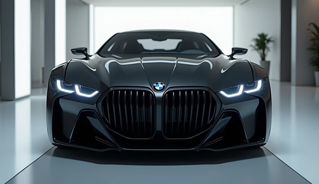 2025 (BMW  in (black  )colour standing in showroom The Front View