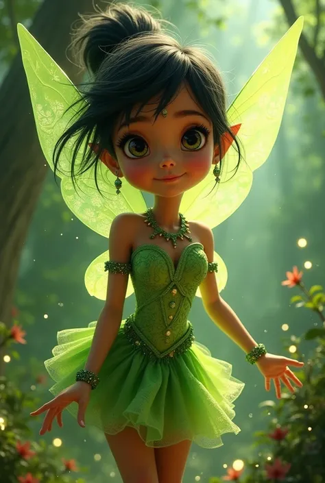 indian girl as tinkerbell, green tinkerbell very short dress, 