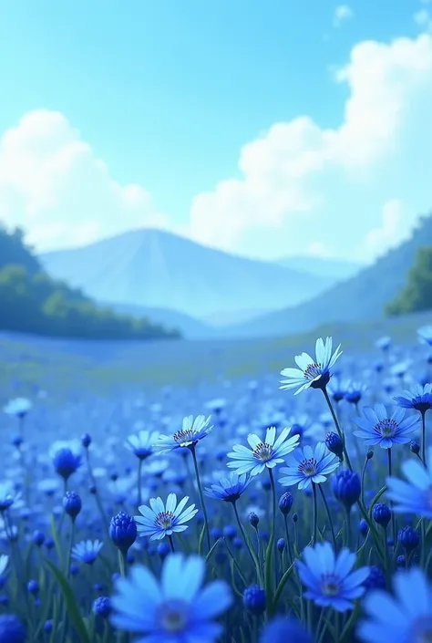 a beautiful landscape of blue flowers