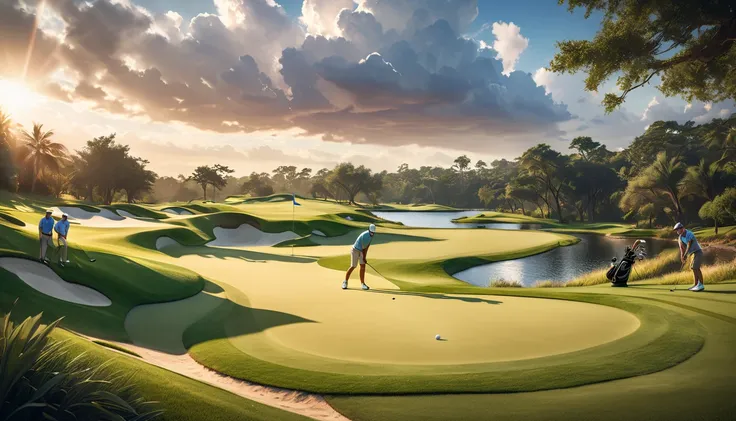 a group of golfers,swing address pose,golf course,men and women,high quality,8k,extremely detailed,photorealistic,professional golf photography,vivid colors,dramatic lighting,dynamic composition,cinematic,ultra-realistic,golfers in action,perfect form,full...