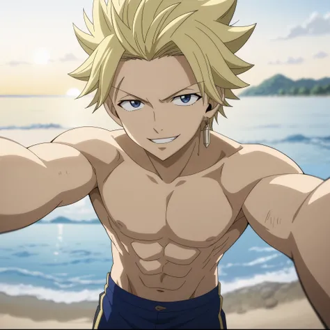 score_9, score_8_up, score_7_up, source_anime, rating_safe, StingFT, Sting leads blonde hair, light yellow Sting single earring, 1boy, male focus, anime screencap, best quality, official style, depth of field, looking at viewer, sky background with soft sh...