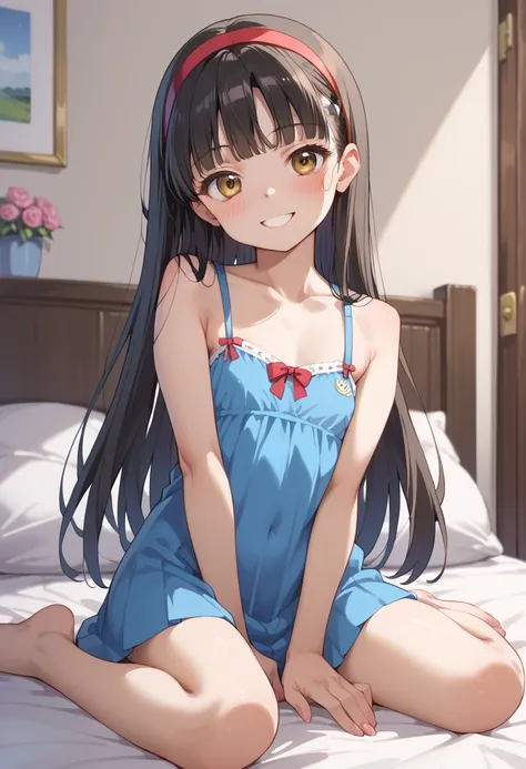 (( top quality)), (( Masterpiece)), (be familiar with),  perfect face,  indoor, bedroom,  watching viewers ,
One woman,  Yukiko Aikina,
開いた口,  ecstatic expression, blush, smile,
 small tits,  flat chest, Young girl,  lori,  s,  girl,
 long hair,  long hair...