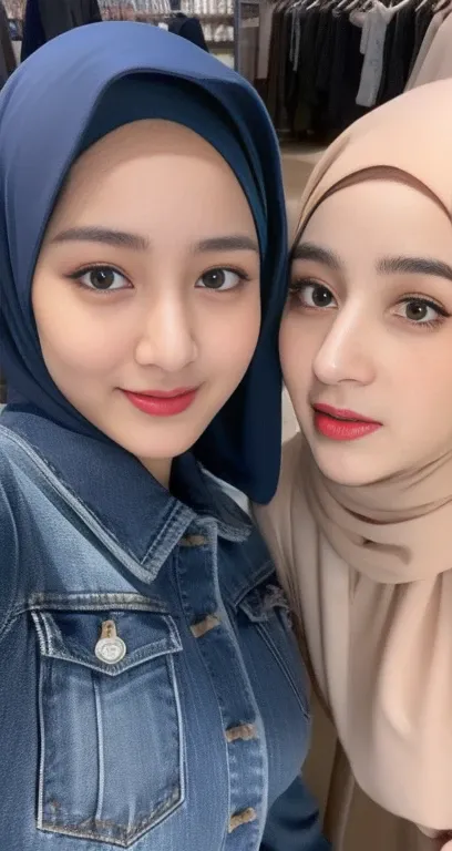 ((3 hijab girls taking selfie with front camera)), portrait from above,((portrait from above)), wear hijab in head, beautiful detailed hijab, tight outfit, medium bust, sexy waist, three hijab girls taking selfie with front camera, three hijab woman nude u...