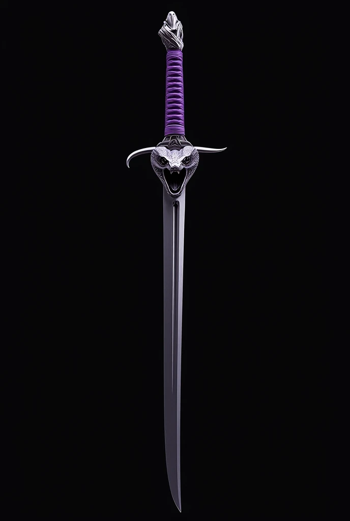 A katana like Sasuke's but with a guard in the shape of a snake's head — a metallic lure from which the blade comes out. purple, almost black handle