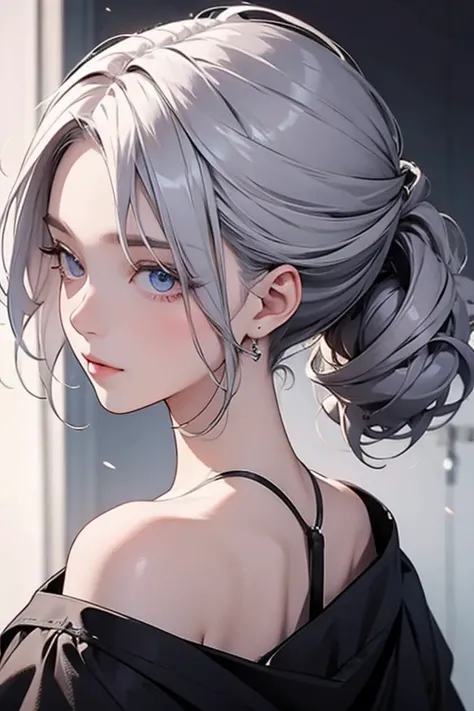  hairstyle with the whole back 、[Strange Eyes、[Strange Eyes、Silver hair back、male、 Her hair is shoulder-length 、[Strange Eyes、maleの左目赤色、male右目青、Increase the wide angle、 Clear Eyes、