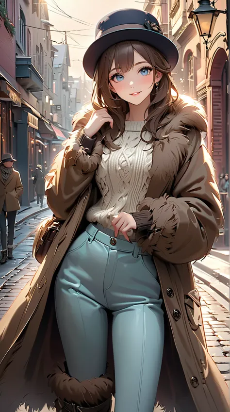 ((  top quality)),(  Ultra High Resolution),(  very detailed),(  detailed explanation ),((  best CG  )),(  Best Artwork  ), Ultra-precise art,  Amazing Art of Painting,(Exquisite art:1.5), woman,  a beautiful and well-groomed face , smile,  fur coat,  ligh...