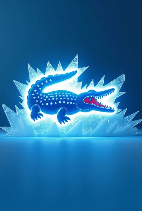 A Lacoste logo in blue with icicles 