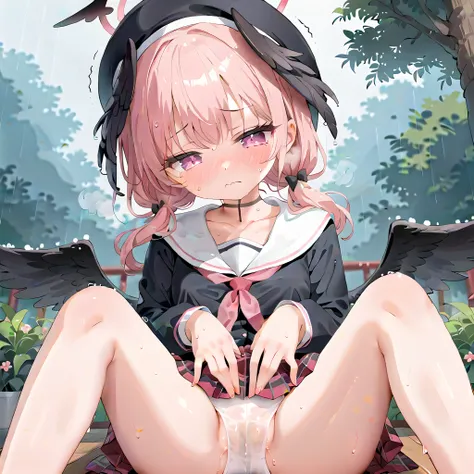 (masterpiece,beautiful,hughres,CG,8k,16k,best quality,high-resolution,detailed fingers,detailed hands,detailed legs,detailed eyes:1.5),anime,source anime,illustration,from front,(face focus:1.4),( 1girl ,cute girl,Alone,loli,Young:1.5),( It's raining,:1.4)...