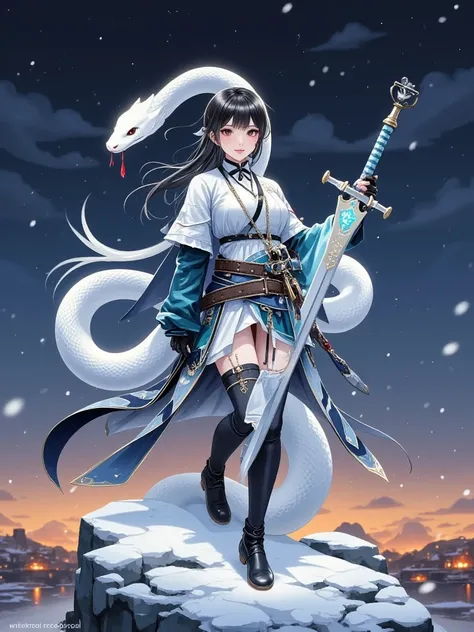 1girl, A Loli smith turns into a warrior, Her frost-soaked face was filled with traces of time and battle. Her habit is torn, and re-stitched with mismatched leather and chain-link patches, revealed a slight scar on her clavicle and a vivid tattoo. Her sho...