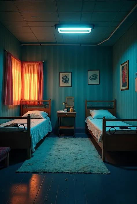 can you make the delivery room where it looks like a 3D print appearance of a coraline scene, make the actual beds look like their from the delivery room but make it stick to the theme of coraline. The color and ambience should be more warm 