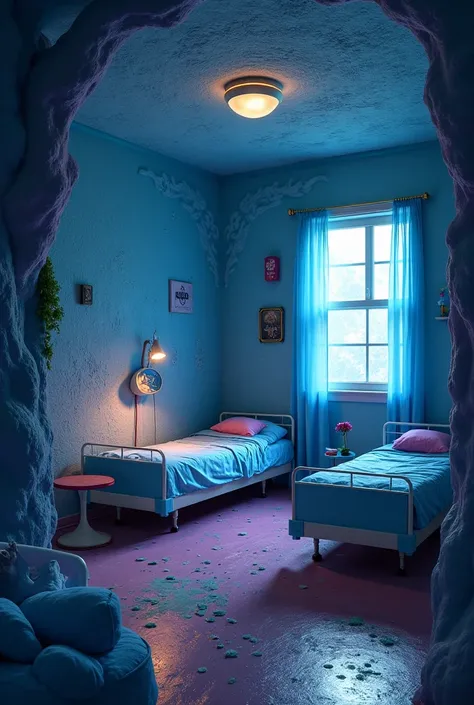 can you make the OB ward for High Risk room where it looks like a 3D print appearance of a coraline scene, make the actual beds look like their from the OB ward room but make it stick to the theme of coraline.  