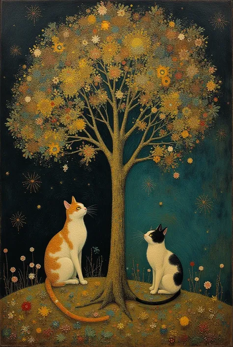 Laurel Burch + Gustav Klimt Fairy cats...   magic tree ...