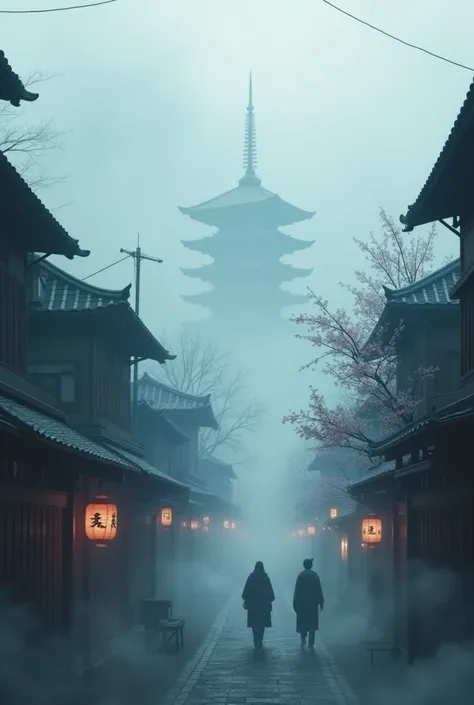 Japanese city full of fog 