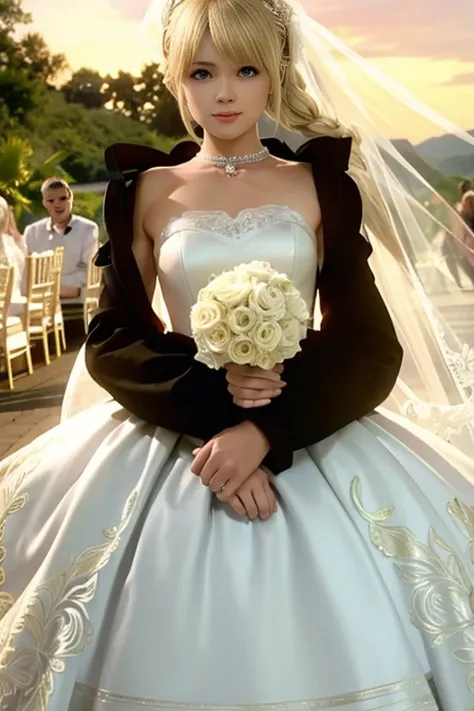 best quality, blonde hair, wedding, wedding dress
