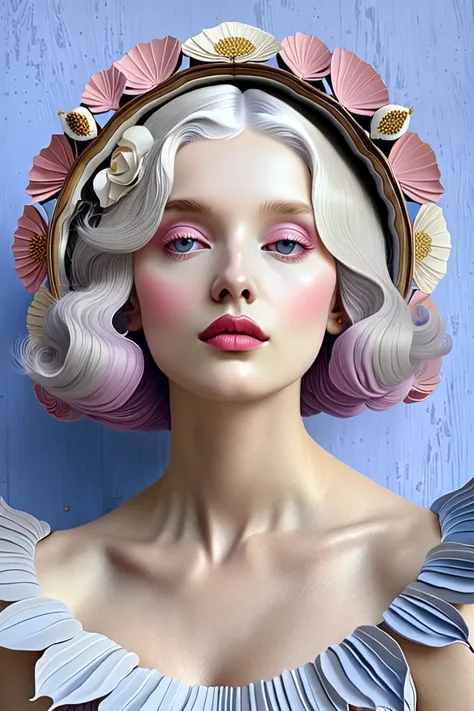 in the style of Andrey Remnev + Sofia Bonati + Angela Betta Casale. 
 A gray-haired angel came to me in the morning... 
creamy. vanilla. dusty Rose . ash-purple . soft blue.