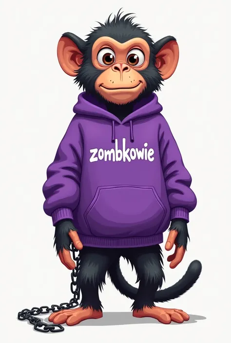 Monkey in a purple sweatshirt with the inscription Zombkowie with a chain 